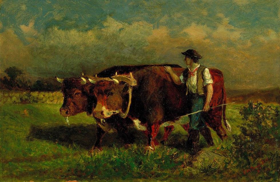 Edward Mitchell Bannister man with two oxen